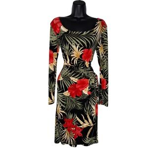 Vintage Floral Fairy Earthy Boho Long Sleeve Black Dark Academia Wrap Type Dress